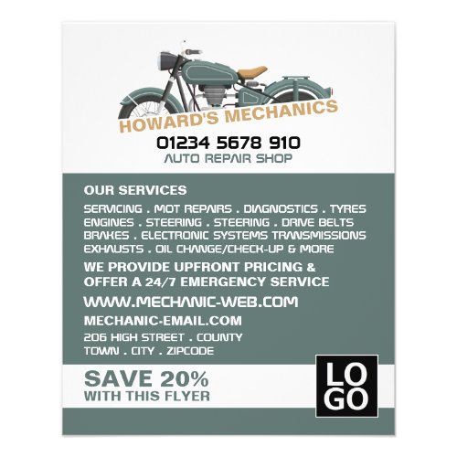 Classic Motorcycle Auto Mechanic  Repairs Advert Flyer
