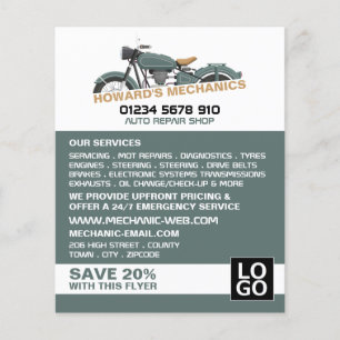 Classic Motorcycle, Auto Mechanic & Repairs Advert Flyer
