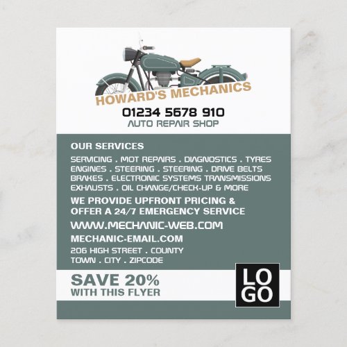 Classic Motorcycle Auto Mechanic  Repairs Advert Flyer