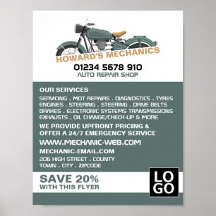 Classic Motorcycle, Auto Mechanic & Repairs Advert Poster