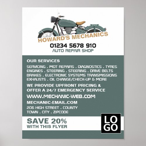 Classic Motorcycle Auto Mechanic  Repairs Advert Poster
