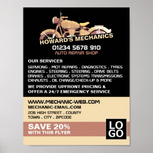 Classic Motorcycle, Auto Mechanic & Repairs Advert Poster