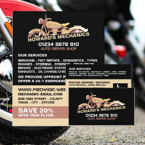 Classic Motorcycle, Auto Mechanic & Repairs Business Card