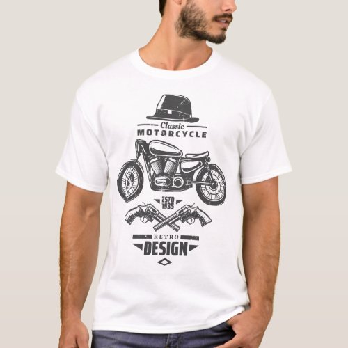 Classic Motorcycle Gentleman Hat Crossed Pistols T_Shirt