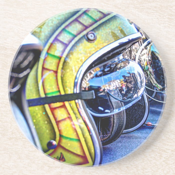 Classic motorcycle helmet drink coaster