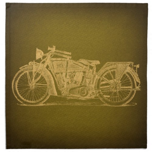 Classic Motorcycle Illustration Vintage Art Green Cloth Napkin