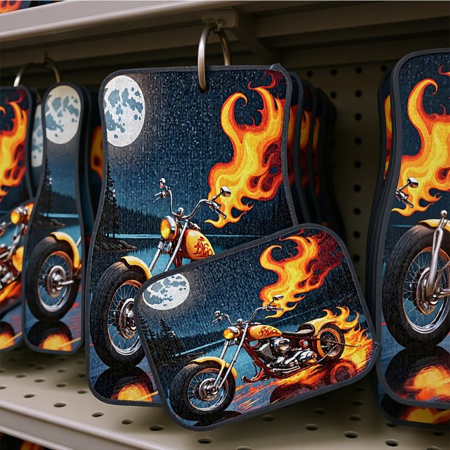 Classic Motorcycle Meets Moonlit Night Car Floor Mat (Creator Uploaded)