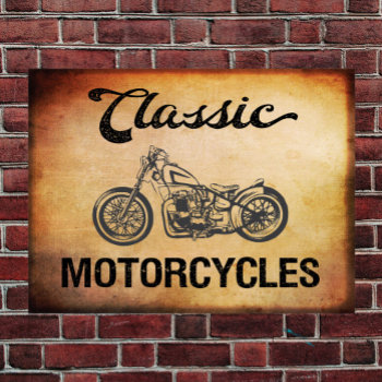 Classic Motorcycle With Vintage Silhouette Poster by whereabouts at Zazzle