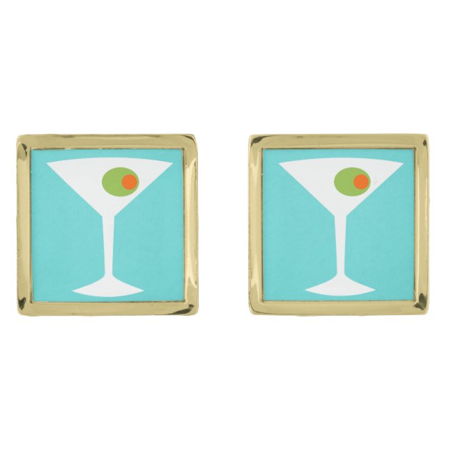 Classic Movie Martini Cufflinks (Turquoise) (Front)