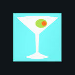 Classic Movie Martini Stretched Canvas (larger)<br><div class="desc">This Classic Movie Martini Stretched Canvas (turquoise) features a black background and the image of a white silhouette of a martini glass. Inside the glass is a glorious green olive with an orange pimento. This is a fun piece of wall art for everyone who wishes they were a character in...</div>