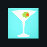 Classic Movie Martini Stretched Canvas (turquoise)<br><div class="desc">This Classic Movie Martini Stretched Canvas features a turquoise background and the image of a white silhouette of a martini glass. Inside the glass is a glorious green olive with an orange pimento. This is a fun piece of wall art for everyone who wishes they were a character in a...</div>