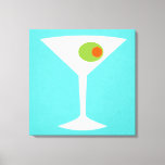 Classic Movie Martini Stretched Canvas (turquoise)<br><div class="desc">This Classic Movie Martini Stretched Canvas features a turquoise background and the image of a white silhouette of a martini glass. Inside the glass is a glorious green olive with an orange pimento. This is a fun piece of wall art for everyone who wishes they were a character in a...</div>