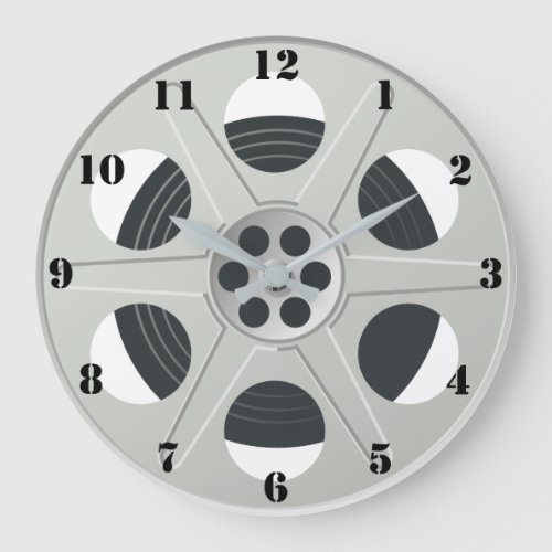 CLASSIC MOVIE REEL WITH BLACK NUMERALS LARGE CLOCK