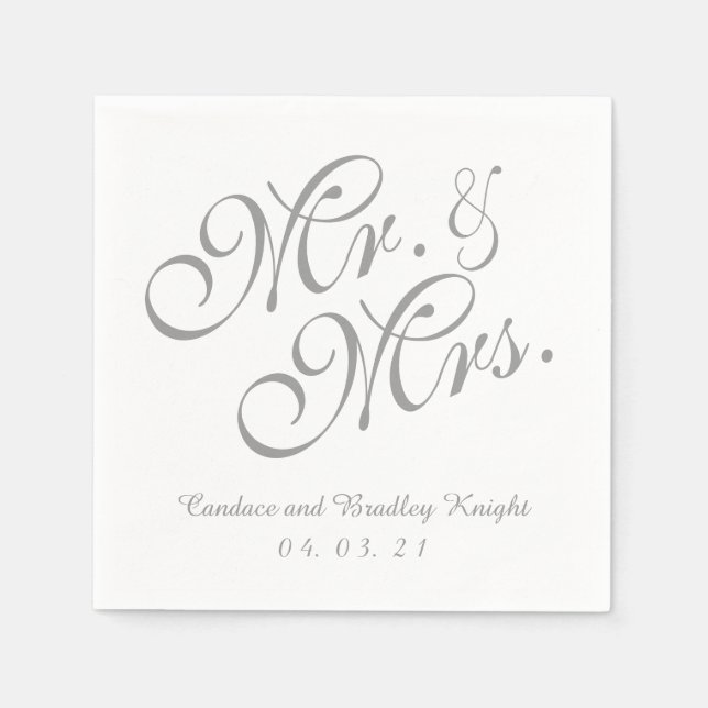 Classic Mr. and Mrs. Gray Wedding Paper Napkins (Front)