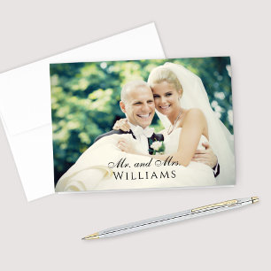Classic Mr and Mrs Photo Monogram Wedding Letterpress Thank You Card