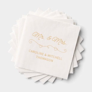 Classic Mr and Mrs Wedding Day Date Rose Gold Foil Napkins