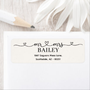 Classic Mr Mrs Heart White Wedding Return Address Label