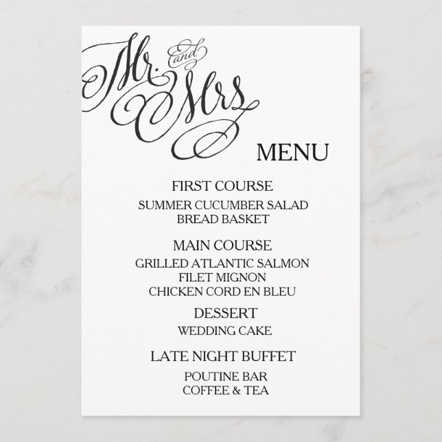 Classic Mr. & Mrs. Wedding Menu (Front)