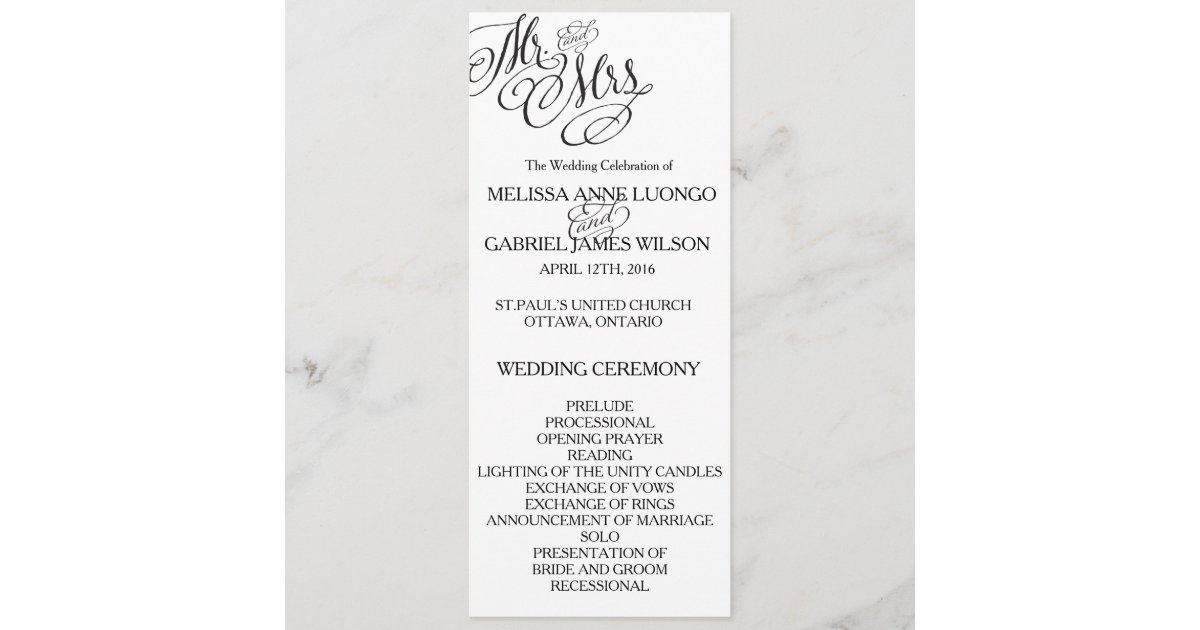 Classic Mr. & Mrs. Wedding Program 