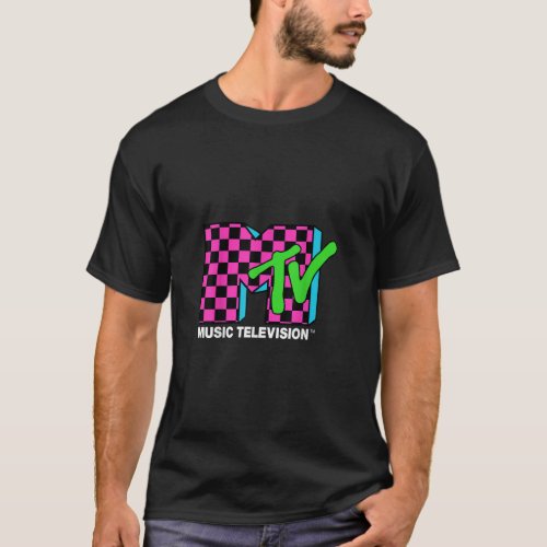 Classic Mtv Logo Pink And Blue Checker Design 0 T_Shirt