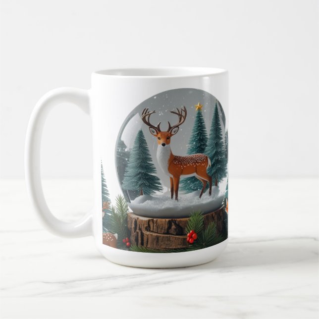 Classic Mug 15 oz Woodland Christmas Snow Globe (Left)