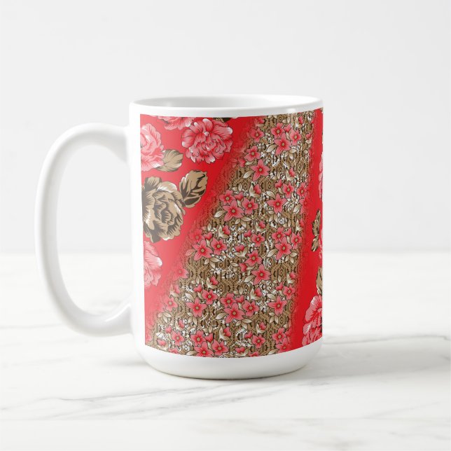 Classic Mug | Floral Coffee Cup | Red Design (Left)
