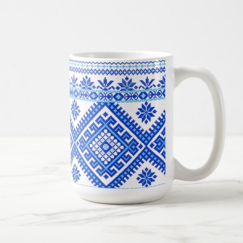 Classic Mug Ukrainian Blue on Blue Cross Stitch