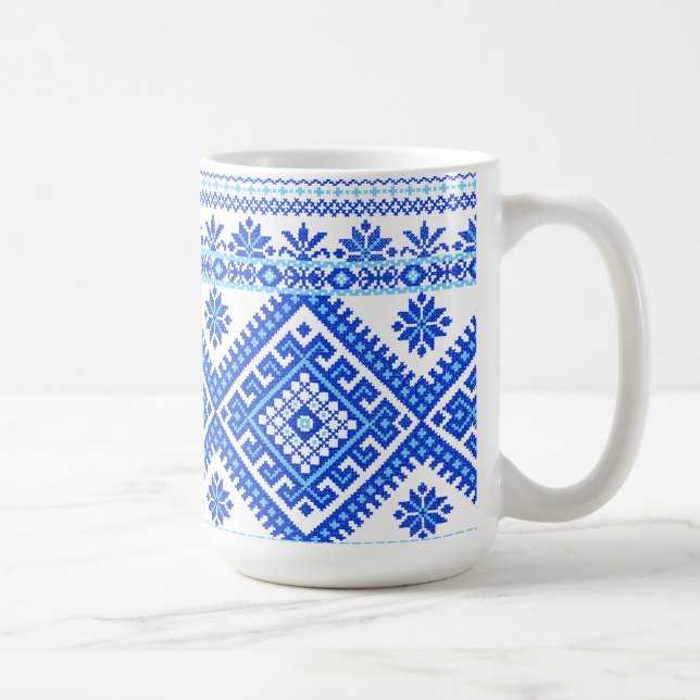 Classic Mug Ukrainian Blue on Blue Cross Stitch (Right)