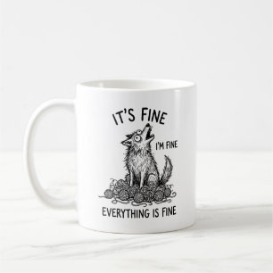 Classic Mug: Whimsical Howling Wolf Anxiety Humor Coffee Mug