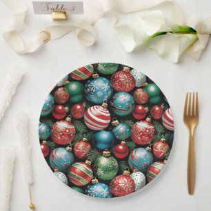 Classic Multi Colored Chrismas Ornaments Paper Plates