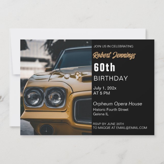 Classic Muscle Car Birthday Invitation (Back)