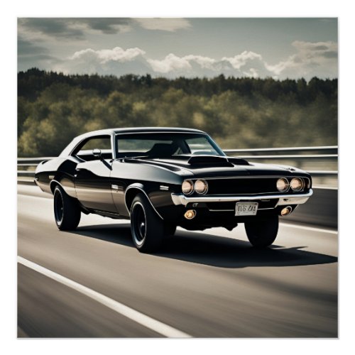 Classic Muscle Car Driving on Highway Poster