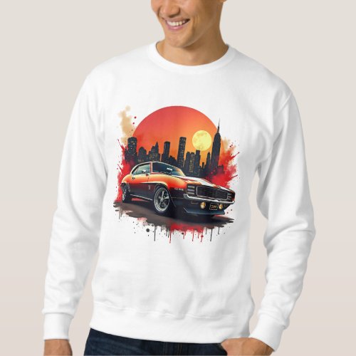 Classic Muscle Car with Bold Urban Skyline Design Sweatshirt