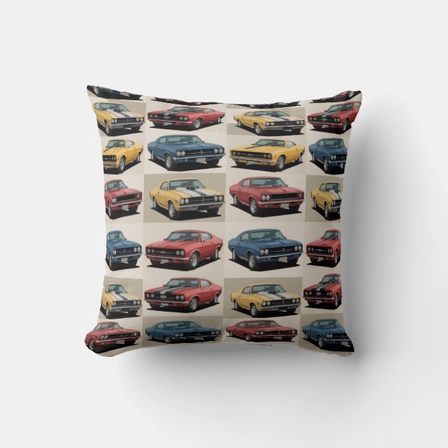Classic Muscle Cars Grid Pattern Throw Pillow (Front)