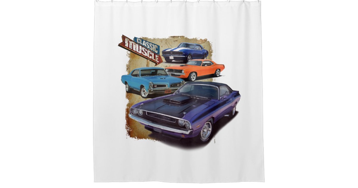 Classic Muscle Cars Shower Curtain, Muscle Car Shower Curtain