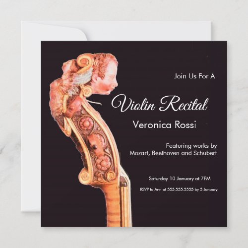 CLASSIC MUSIC CONCERTRECITAL Violin Scroll Invitation