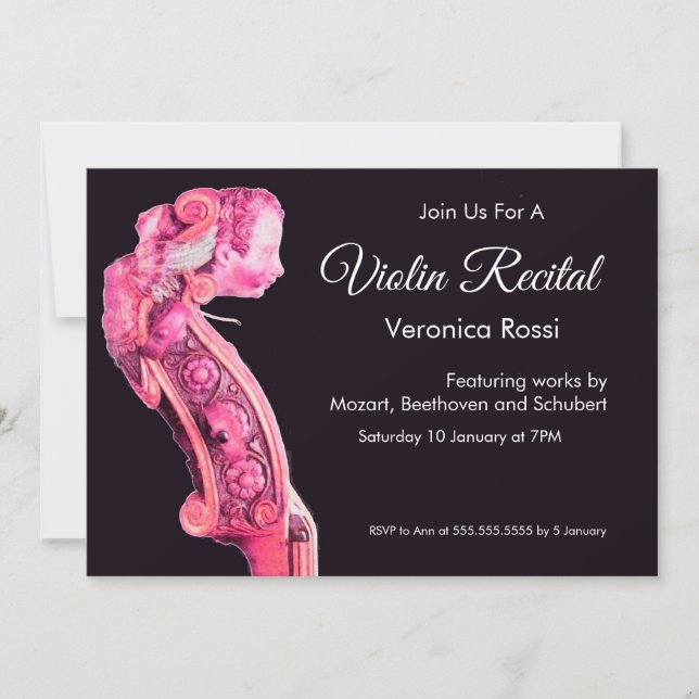 CLASSIC MUSIC CONCERT,RECITAL Violin Scroll Pink Invitation (Front)