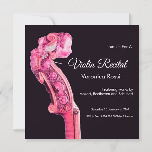 CLASSIC MUSIC CONCERTRECITAL Violin Scroll Pink Invitation