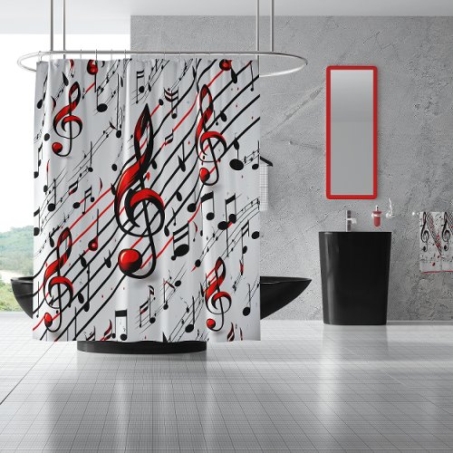 Classic Musical Chaos Red Black and White  Shower Curtain