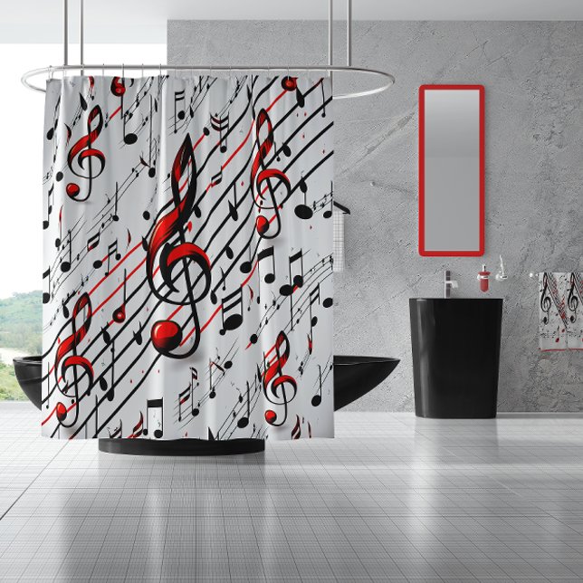 Classic Musical Chaos Red Black and White  Shower Curtain (Creator Uploaded)