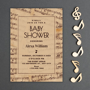 Classic musical notes sheet baby shower invitation