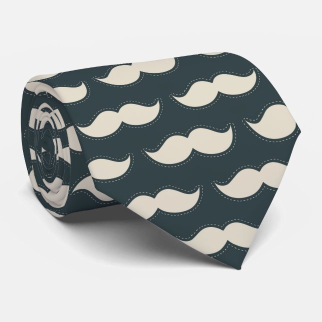 Classic Mustache Pattern on Black Neck Tie (Rolled)