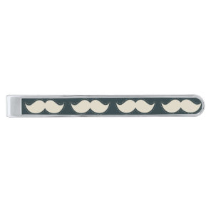 Classic Mustache Pattern on Black Silver Finish Tie Bar