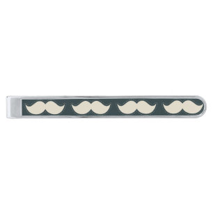 Classic Mustache Pattern on Black Silver Finish Tie Bar