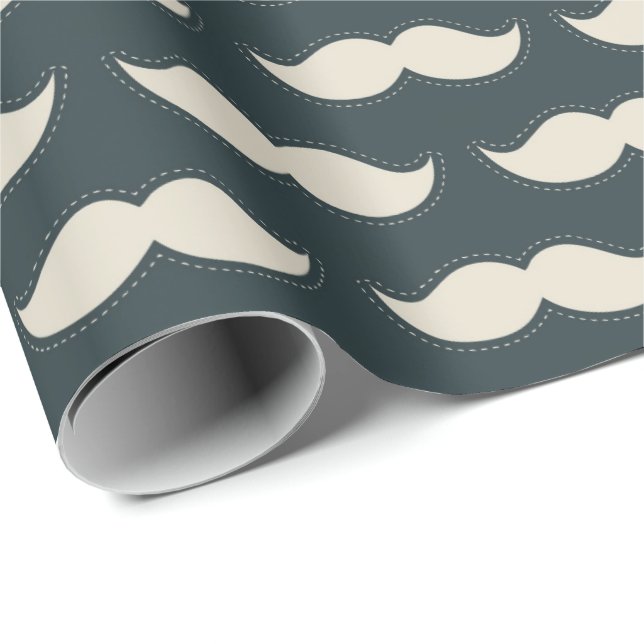 Classic Mustache Pattern on Black Wrapping Paper (Roll Corner)