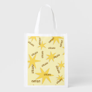 Classic mustard stars cool text effect Trendy Grocery Bag