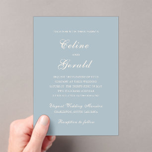 Classic Muted Blue Elegant Wedding Acrylic Invitations