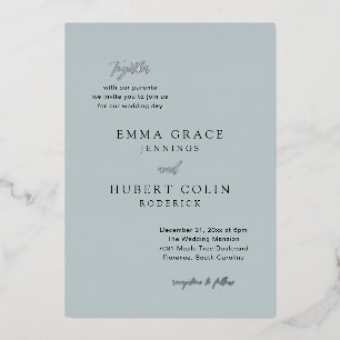 Classic Muted Blue Elegant Wedding Foil Invitation