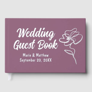Classic Muted Plum Floral Sketch Foil Guestbook