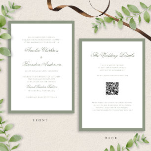 Classic Muted Sage Green Border Wedding QR Code Invitation